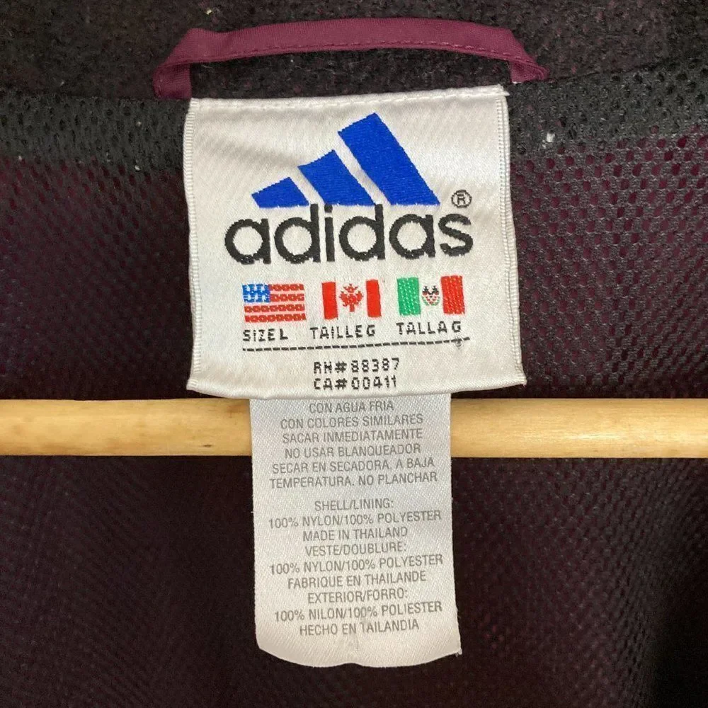 Vintage Adidas Nylon Three Stripe Full Zip Windbreaker Size Large